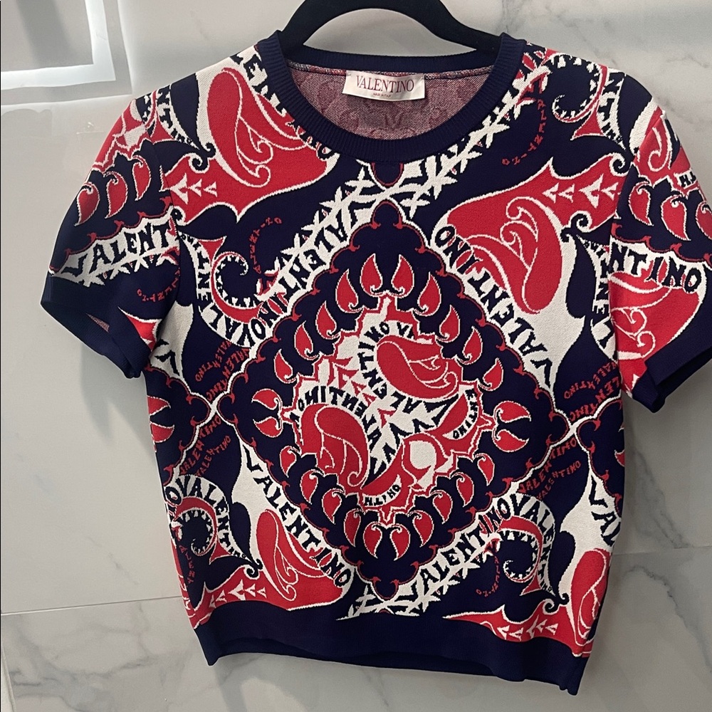 Valentino Red and Navy Graphic Tee